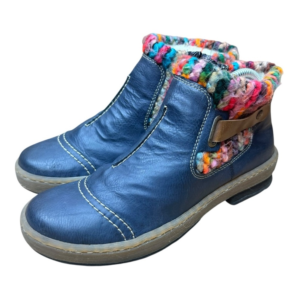 Rieker Felicitas Boots Womens 8 Blue Leather Ankle Comfort 39 Shoes